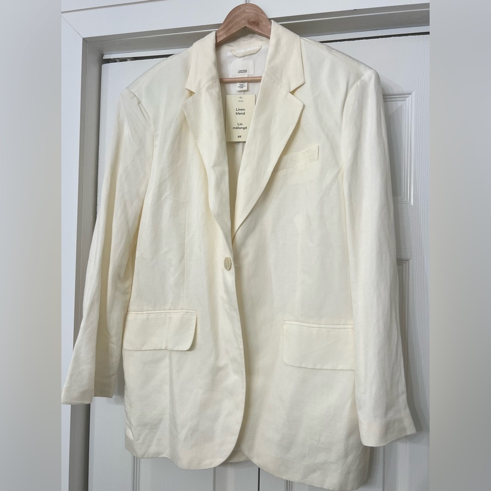Women's Linen-Blend Single-Button Oversized Blazer - Cream